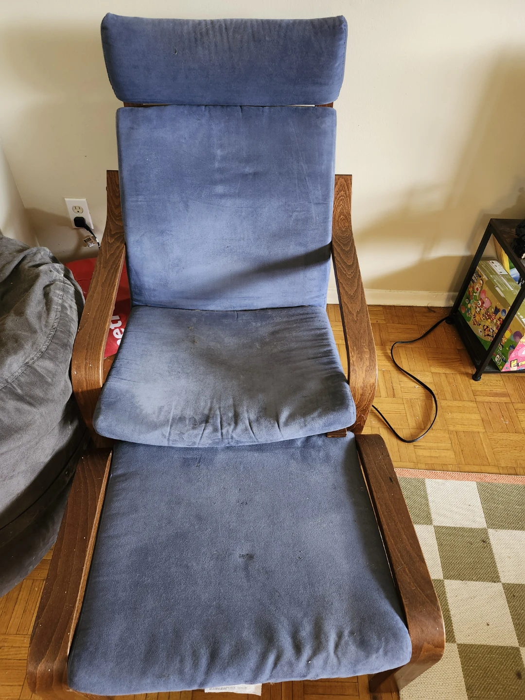 IKEA POANG armchair in blue with wooden frame