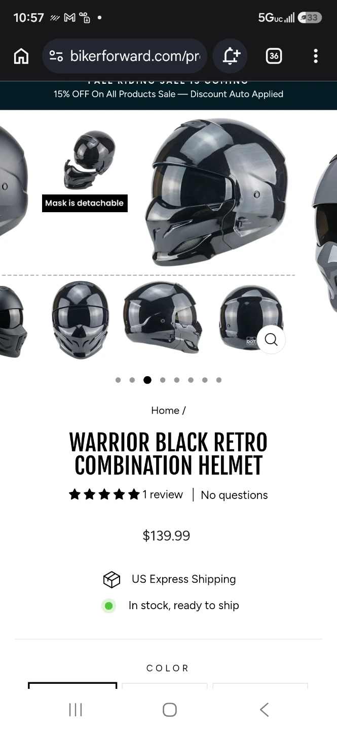 Warrior Black Retro Combination Helmet