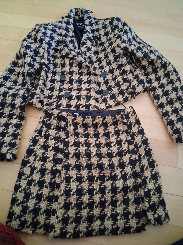 ZARA Houndstooth Cropped Jacket and Skirt Set