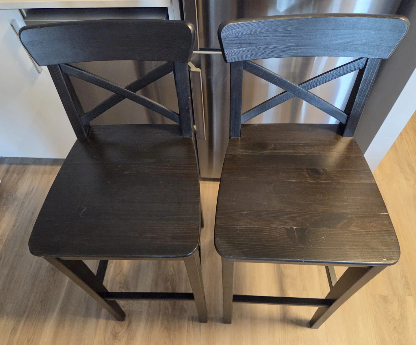 Set of 2 Black Wooden Bar Stools - photo 2