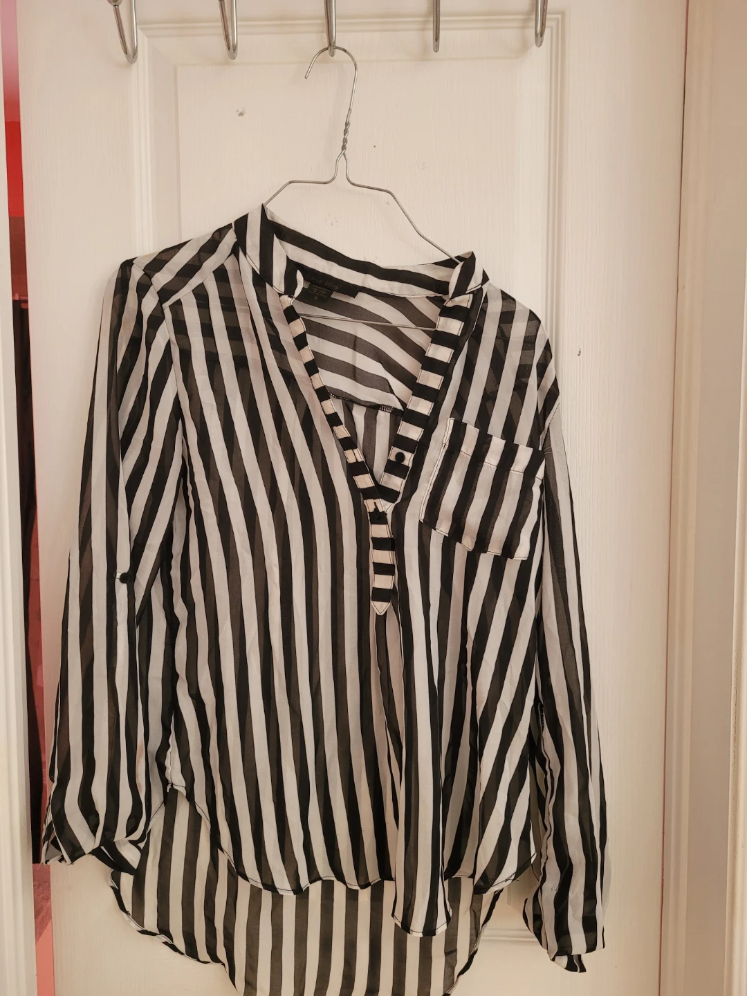Black and White Striped Sheer Blouse