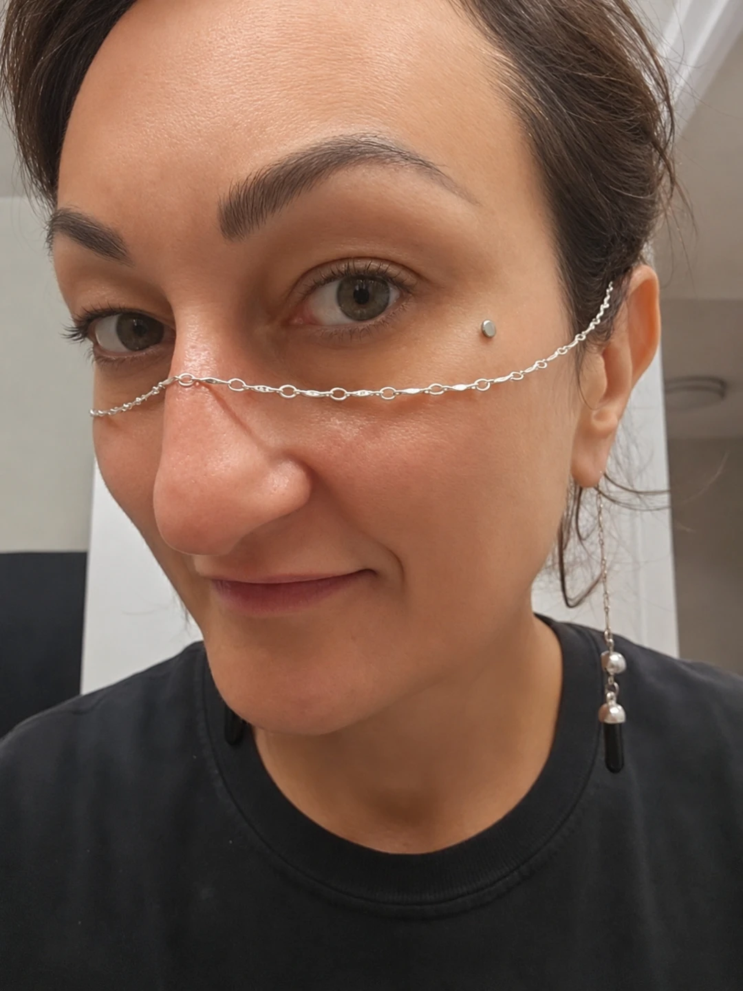 Silver Tone face chain with Black Crystal Drop - photo 5