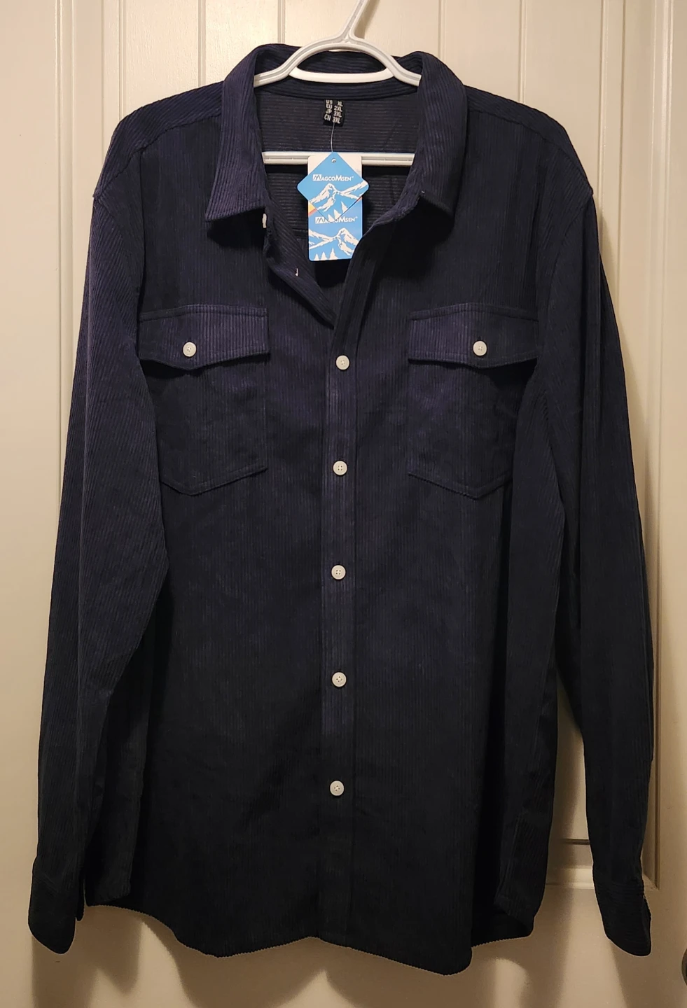 MagcoMsen Men's Corduroy Button-Up Shirt - Navy XL