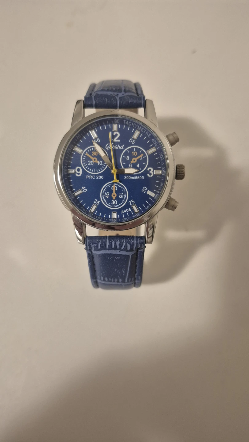 Blue Chronograph Watch with Leather Strap