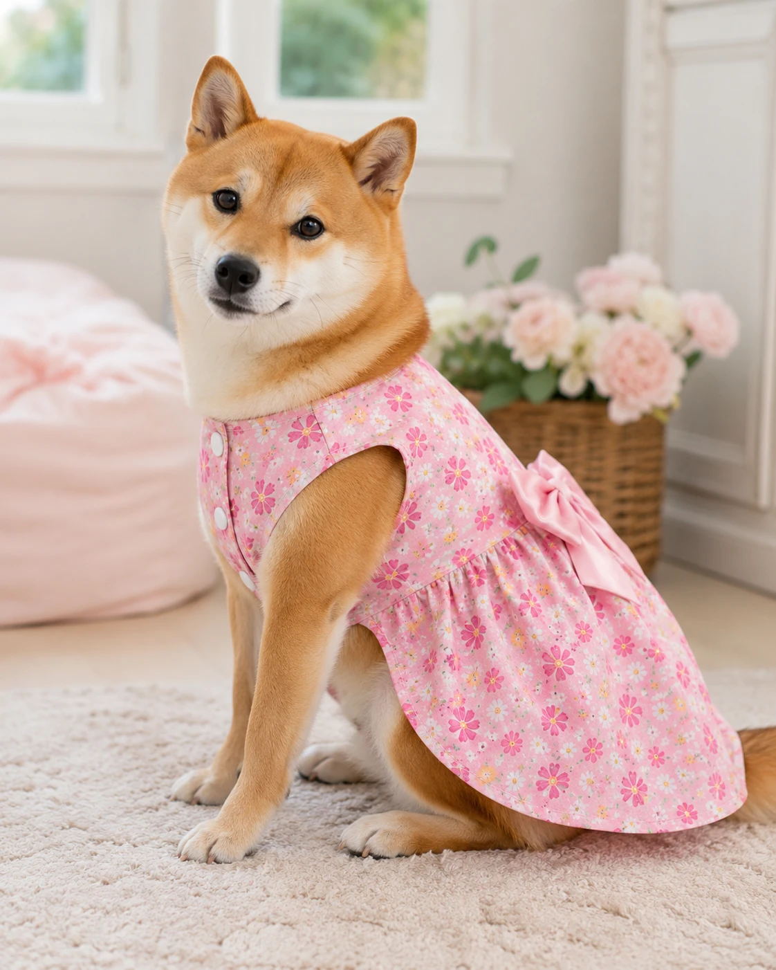 New Pink Floral Dog Dress with Bow - photo 3