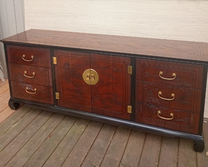 Vintage Asian Style Dresser with Matching Nightstands