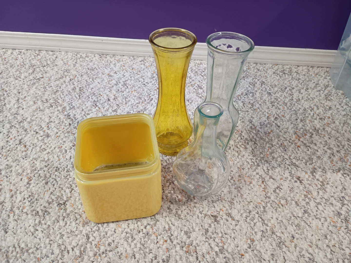 Yellow and clear glass vases