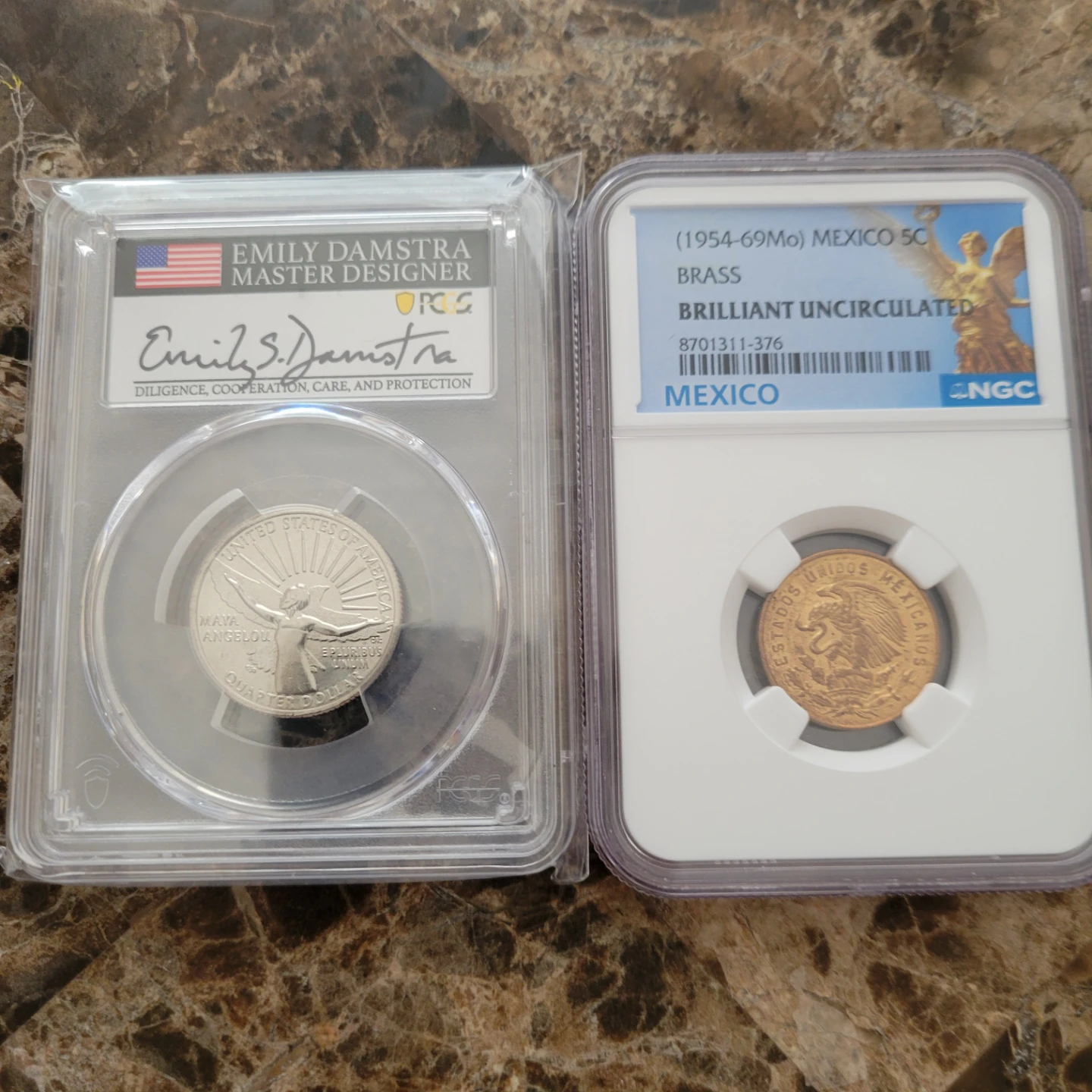 Mexico 5C Brass Coin Brilliant Uncirculated NGC
