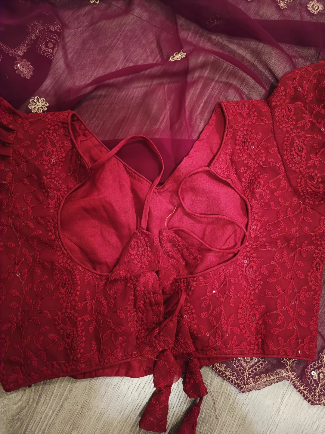 Red Lace Blouse with Sequins - photo 2