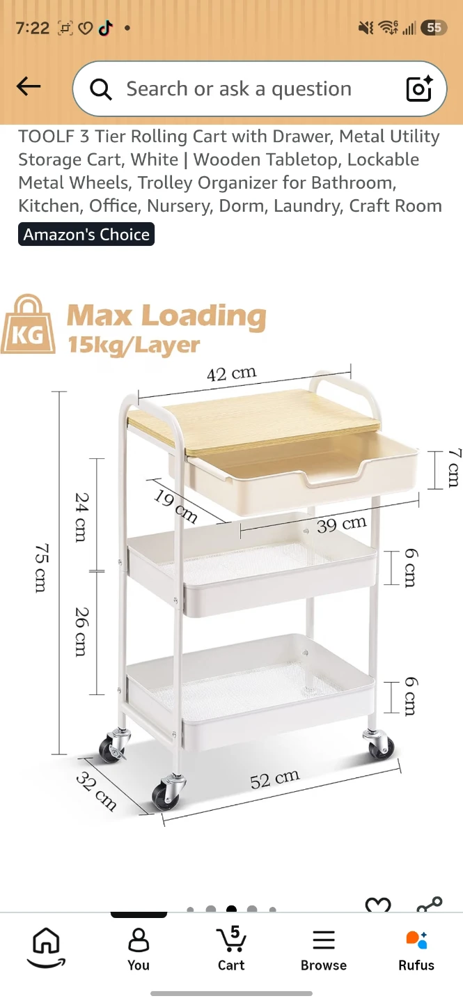 TOOLF 3 Tier Rolling Cart with Drawer - photo 2