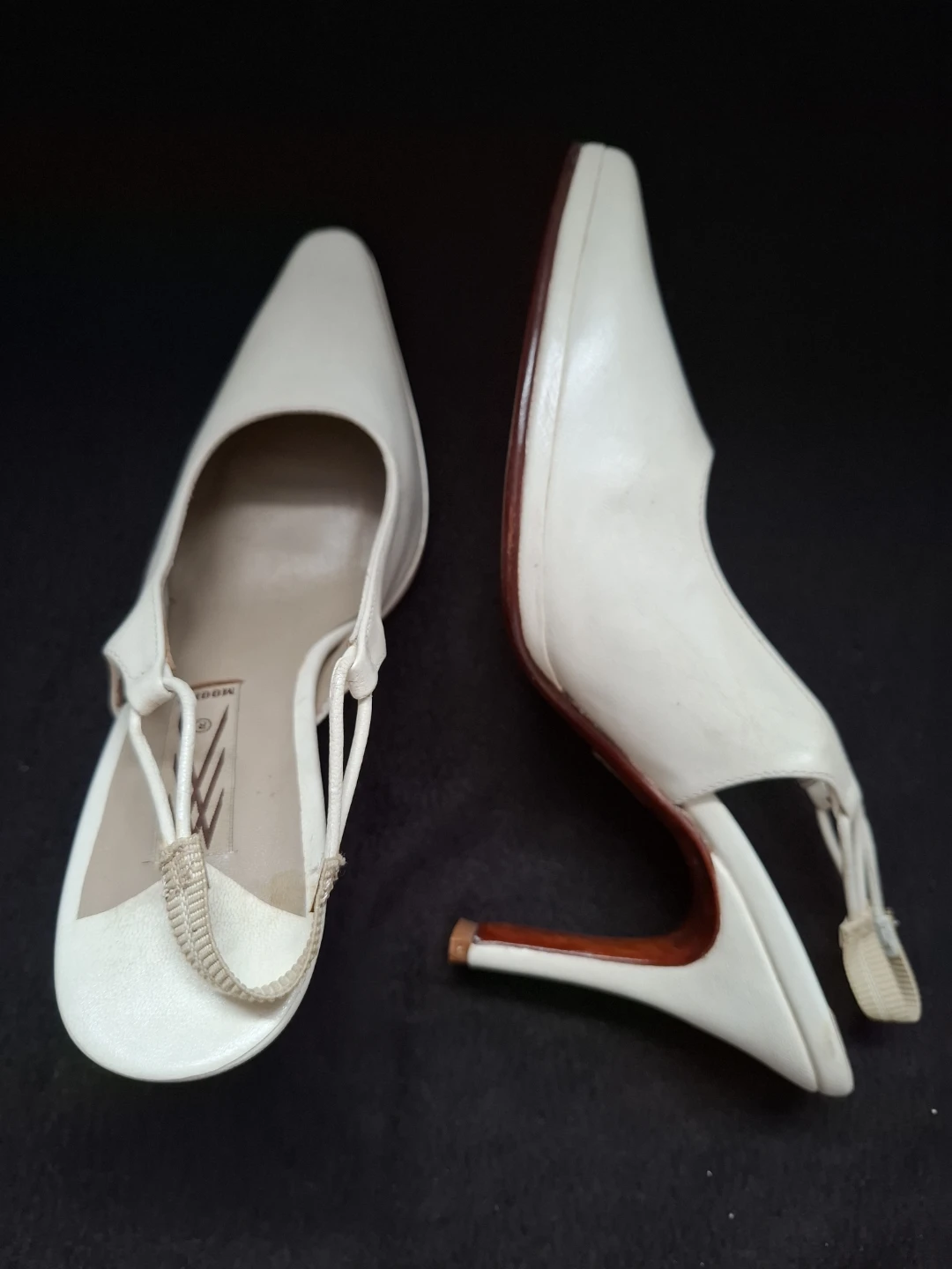 White Leather Slingback Heels Size 5 - photo 2