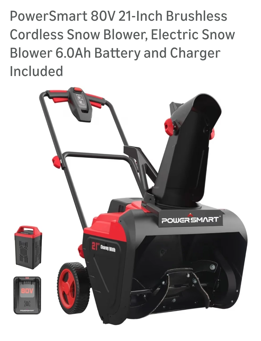 PowerSmart 80V 21-Inch Cordless Snow Blower