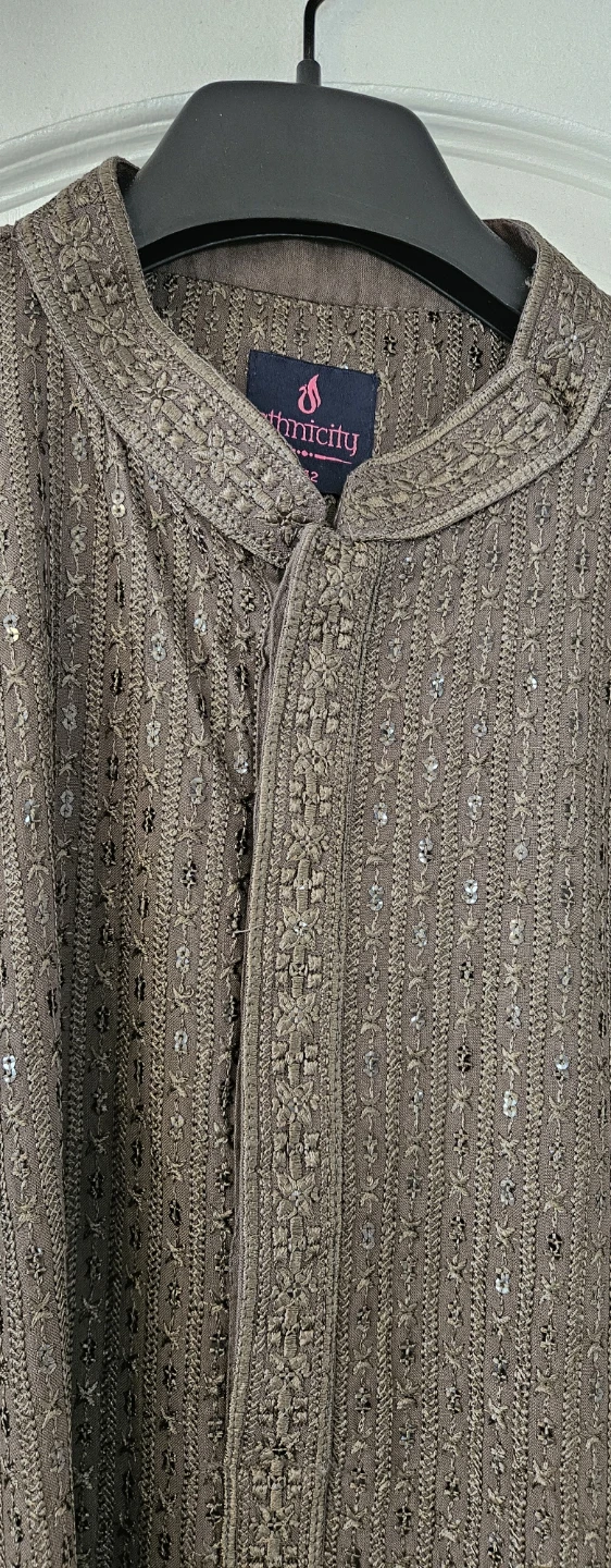 Brown Embroidered Men's Kurta Size 42 - photo 3