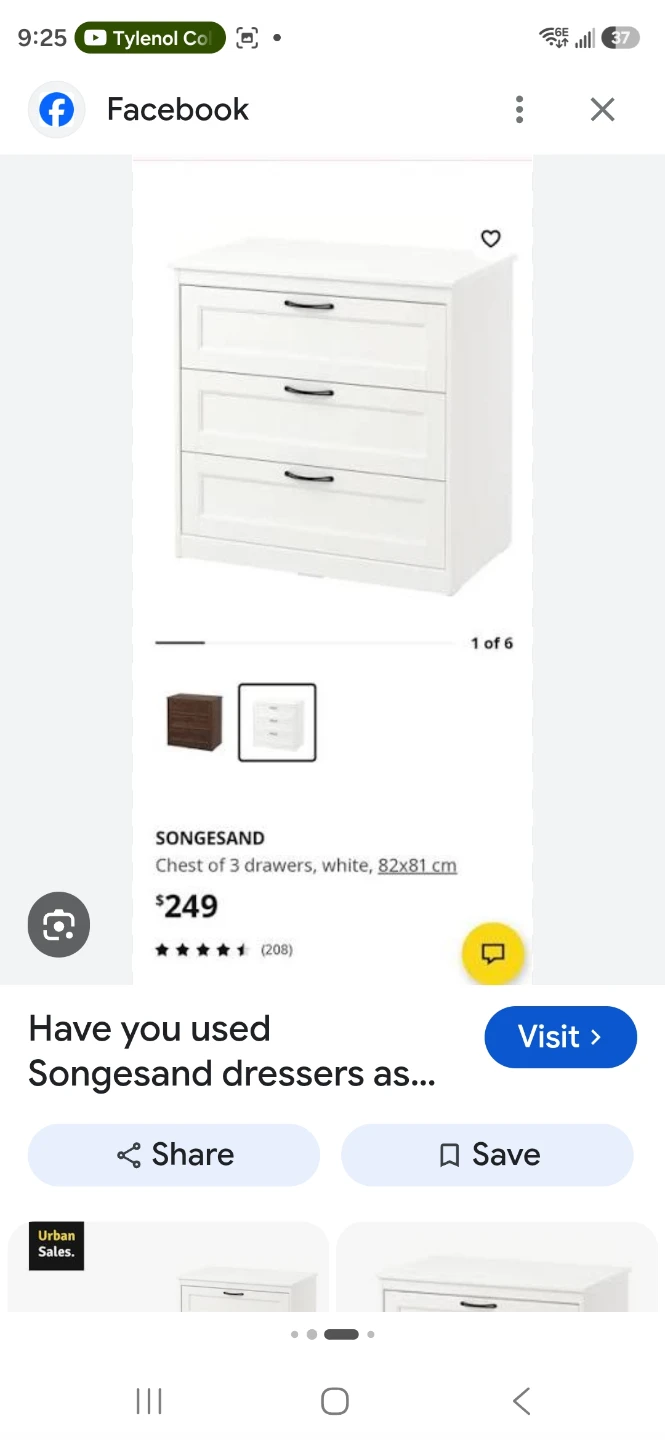 2 IKEA Songesand 3-drawer chest, white - photo 2