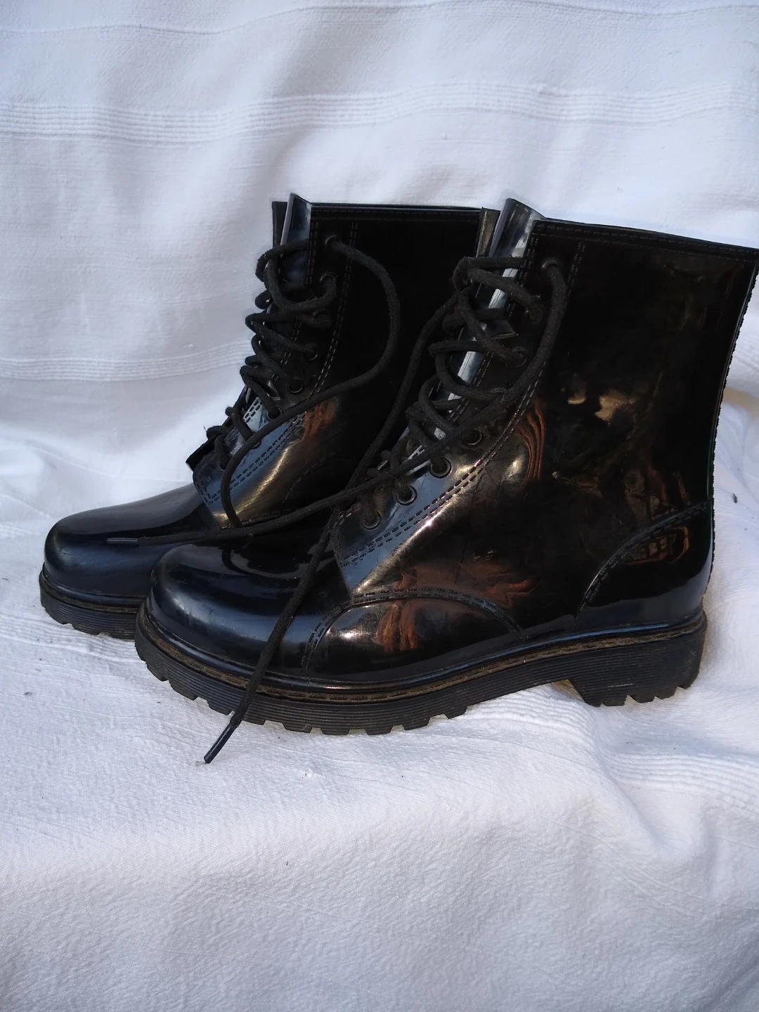 Black Rubber Lace-Up Boots