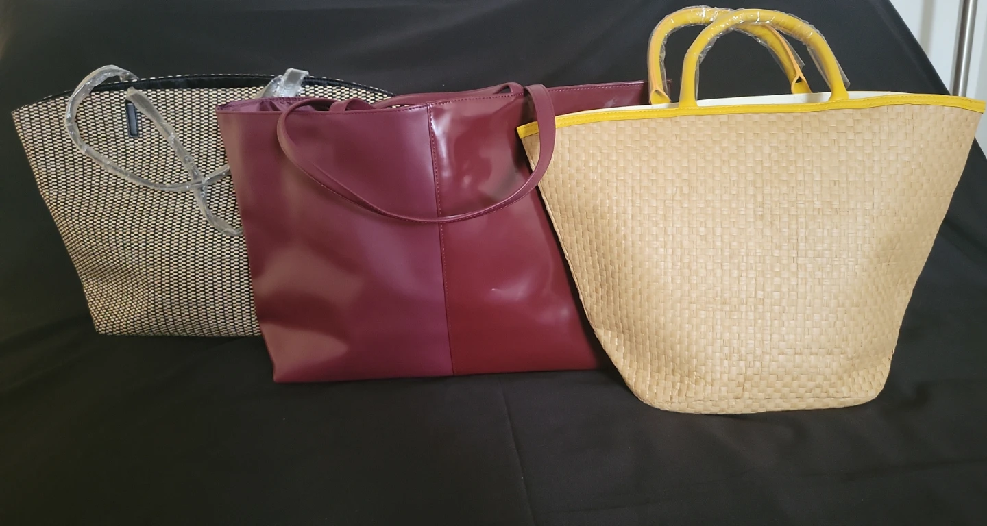Set Tote Bags - Woven, Faux Leather, and Straw