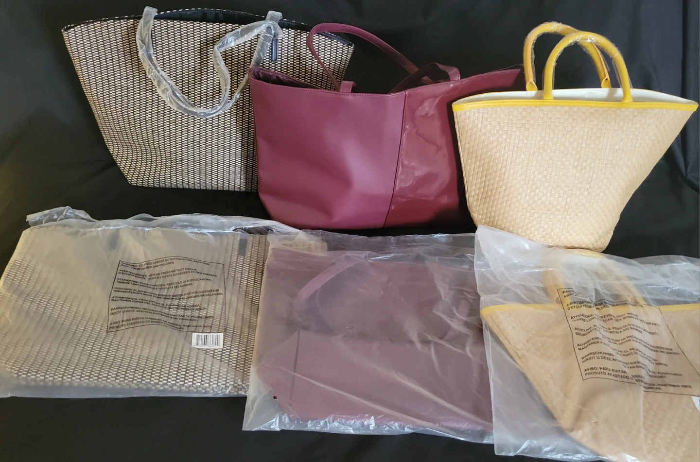Set Tote Bags - Woven, Faux Leather, and Straw - photo 2