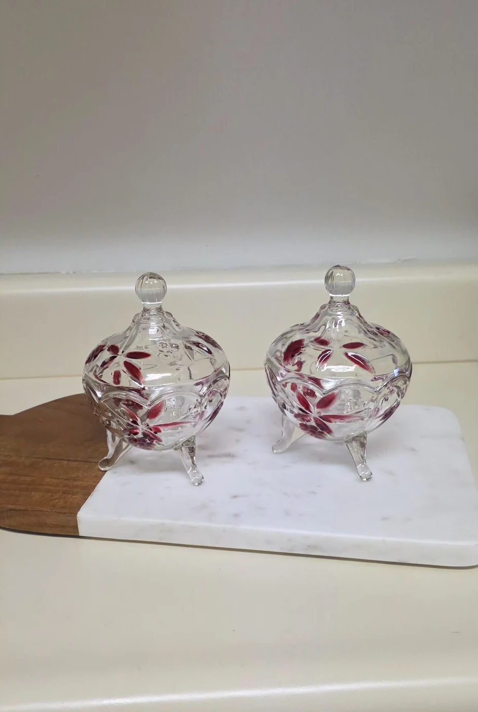 Vintage Anna Hütte Red Crystal Candy Dishes (Set of 2)1970s