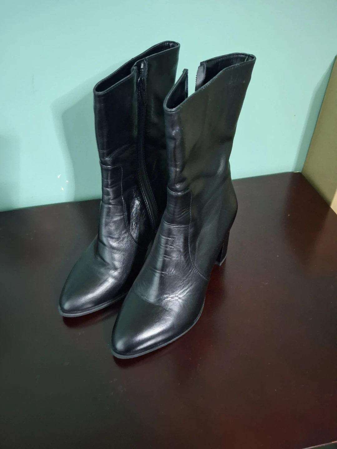 Black Leather Heeled Boots