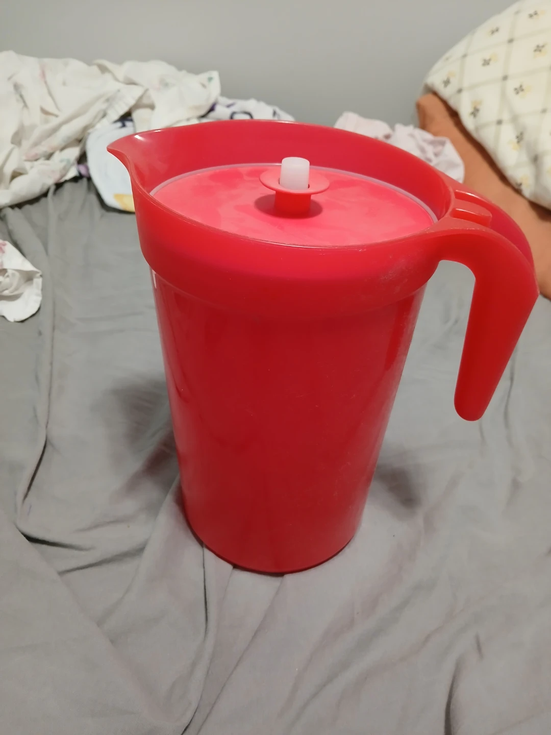 Red Plastic Pitcher with Lid