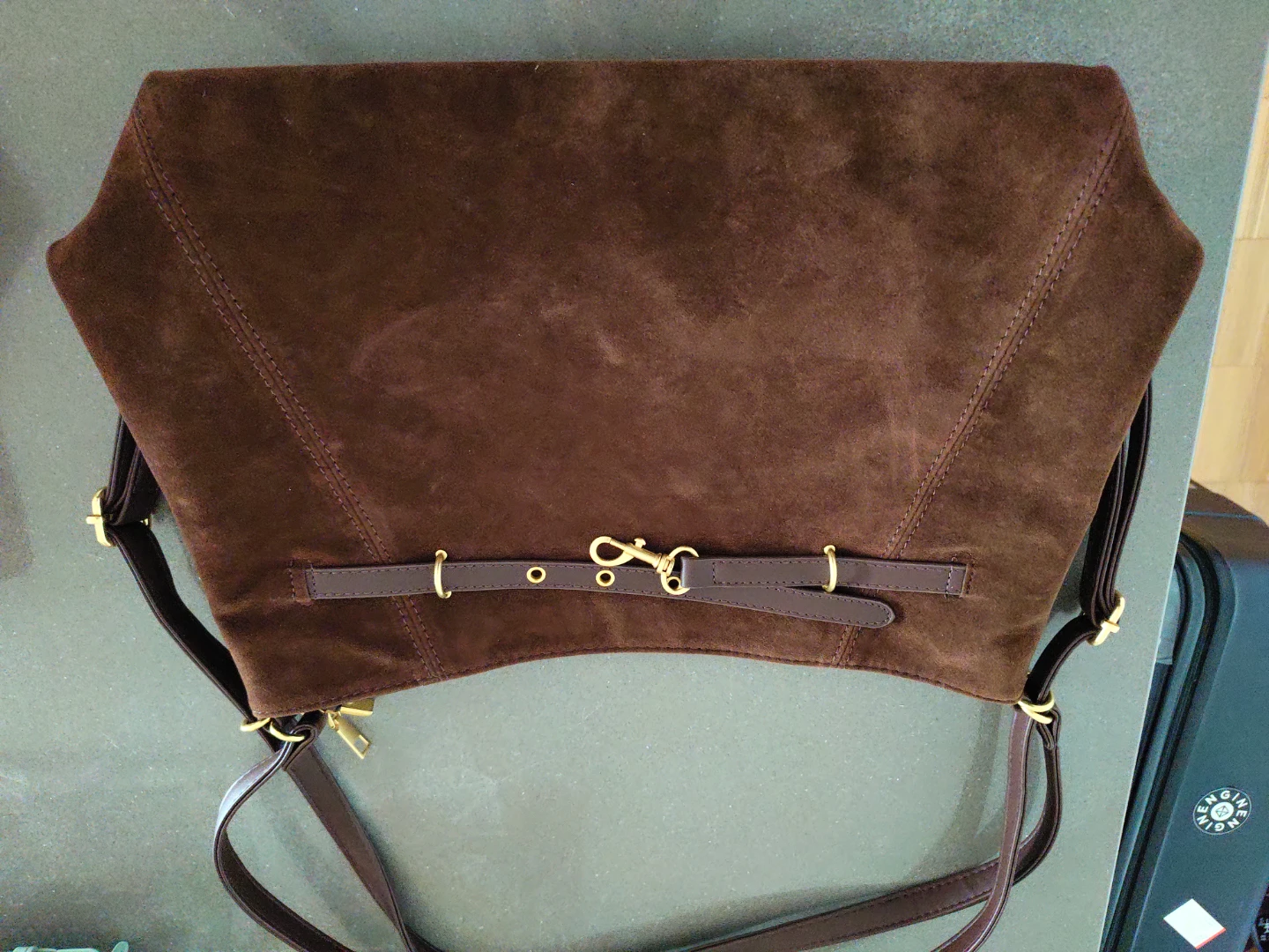 Brown Suede and Faux Leather Shoulder Bag
