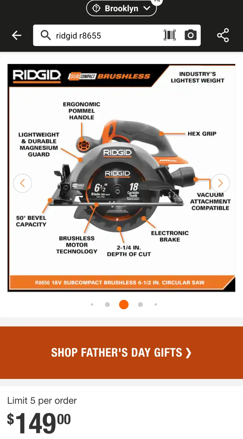 18V Ridgid Cordless 6 1/2" Circular Saw with Carbide Teeth Blade - photo 2