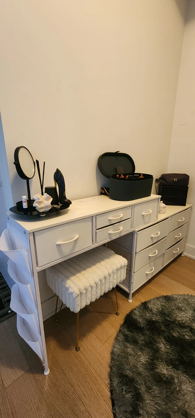 White 10-Drawer Dresser with Side Organizer and Built-in Outlets