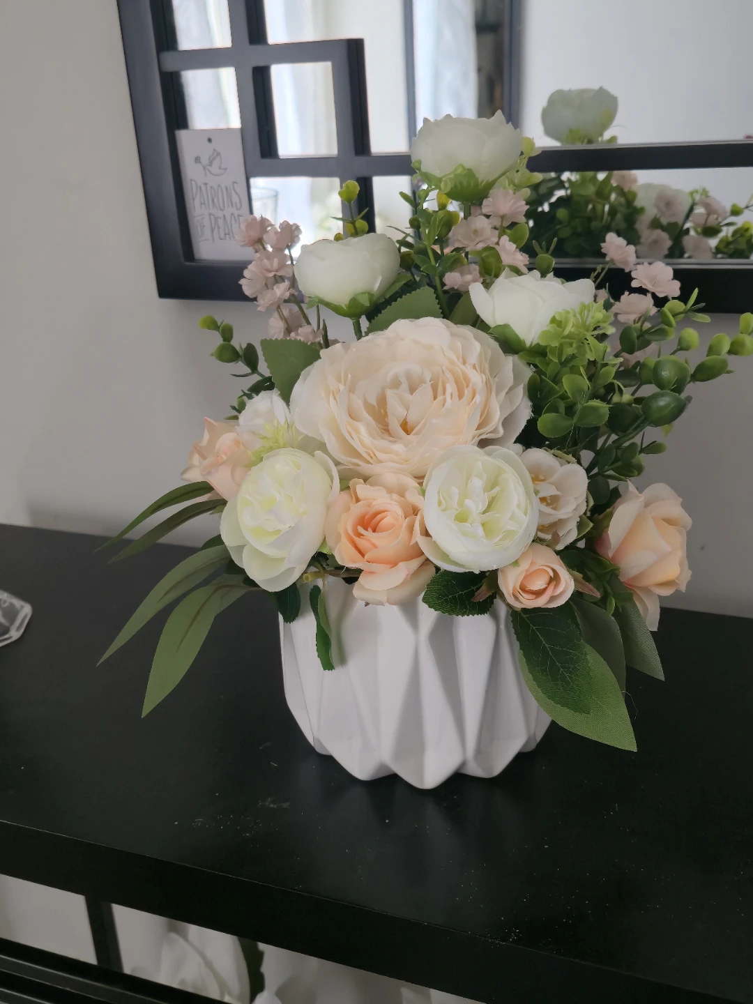 Artificial Flower Arrangement in White Geometric Vase - photo 4