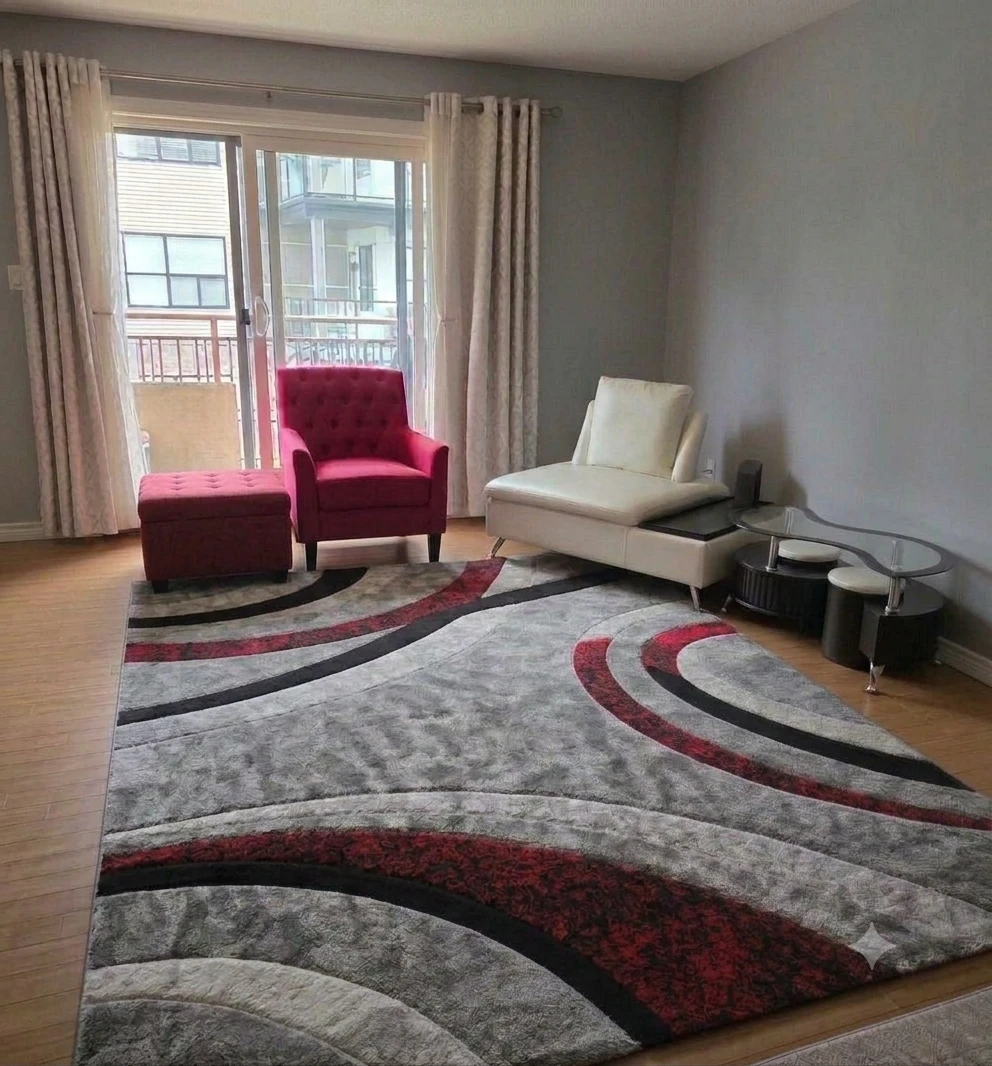 Large Modern Abstract Area Rug (8x11) – Red, Grey & Black Swirls - photo 2