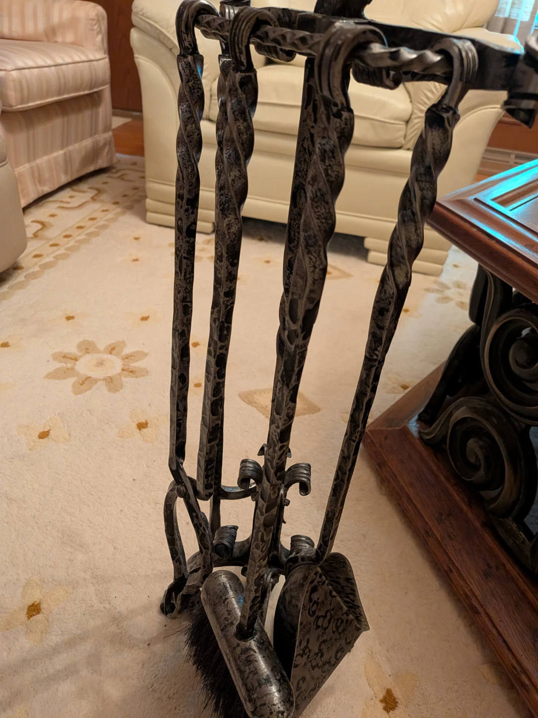 Antique Wrought Iron Fireplace Tool Set with Stand - photo 3