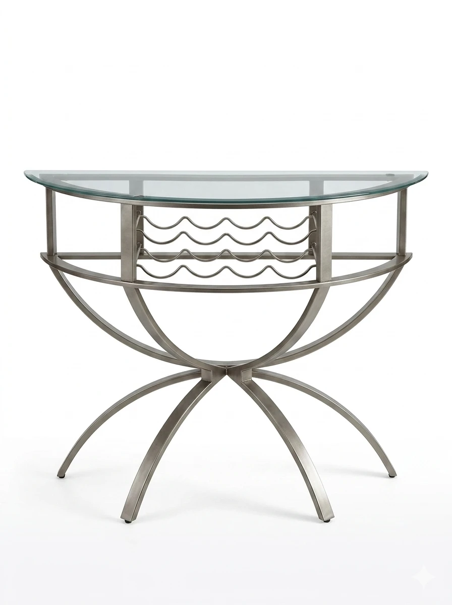 Glass and Metal Console Table with Wine Rack