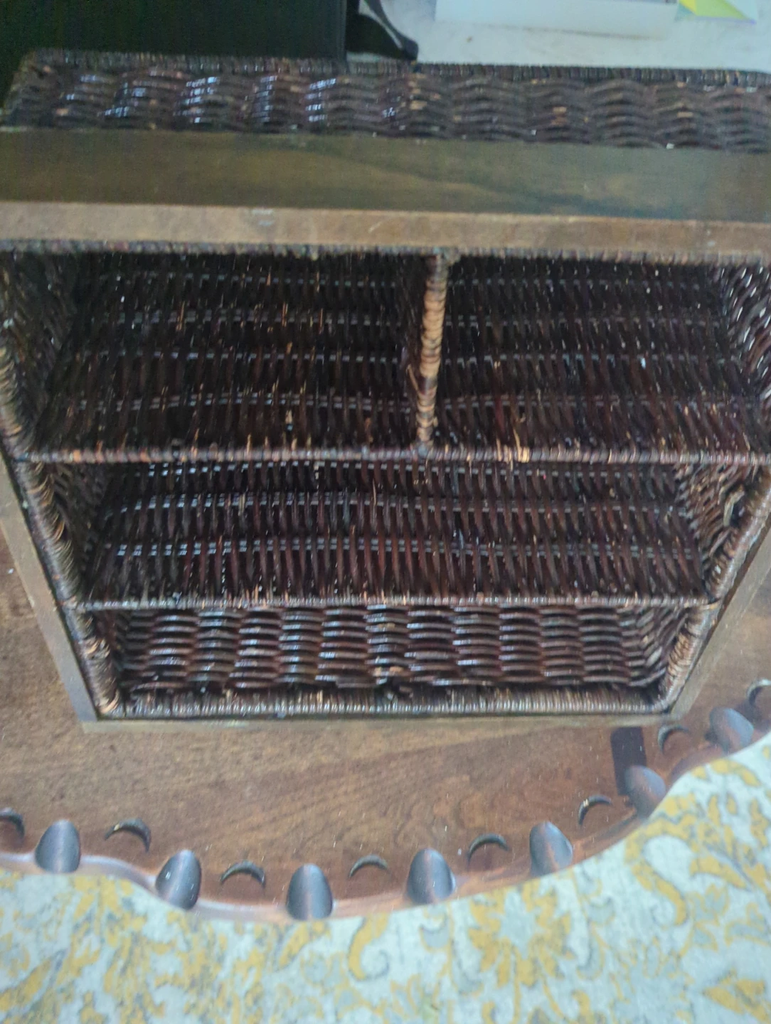 Vintage Wicker and Wood Shelf Organizer