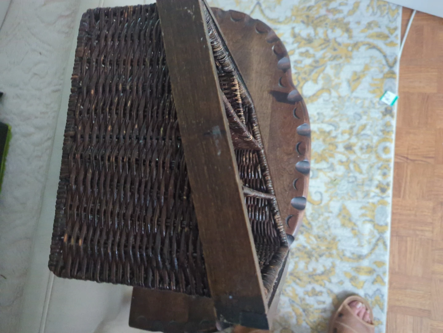 Vintage Wicker and Wood Shelf Organizer - photo 3