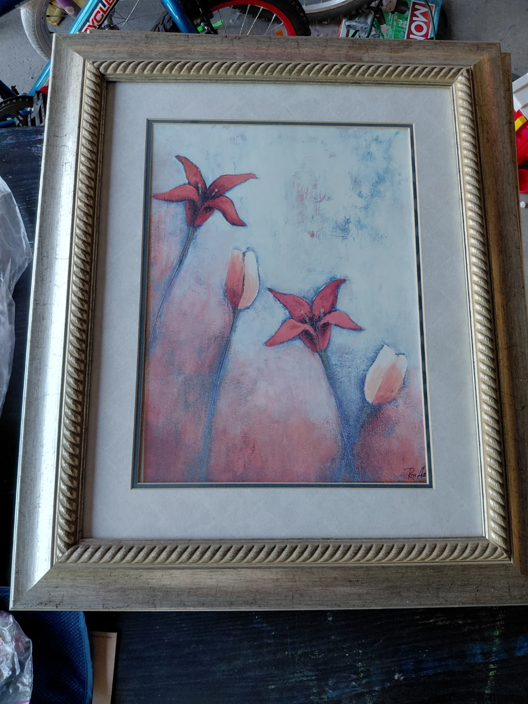 Framed Painting of Red Flowers