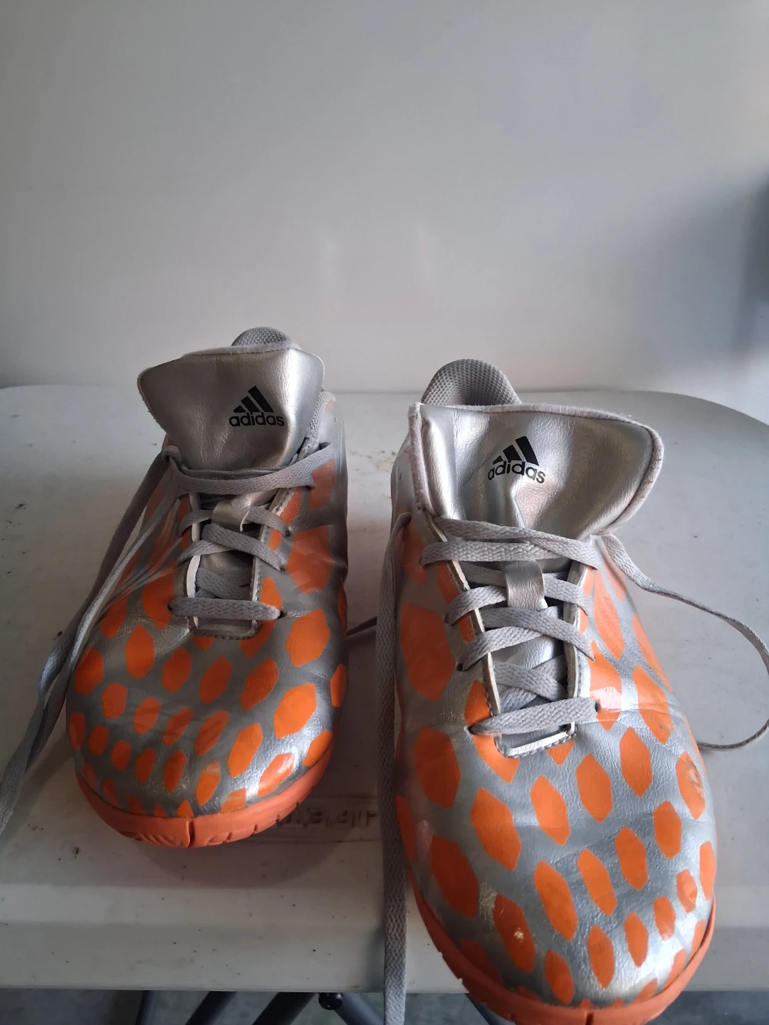 Adidas Soccer Cleats - Silver/Orange size 10 woman's indoo