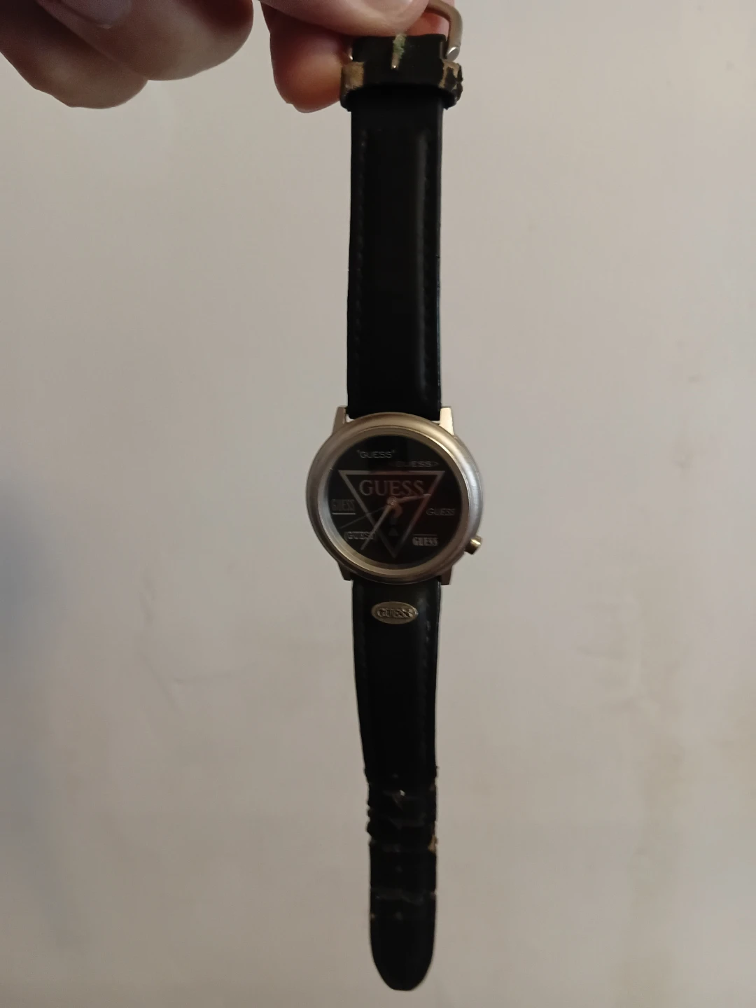 GUESS Black Leather Strap Watch