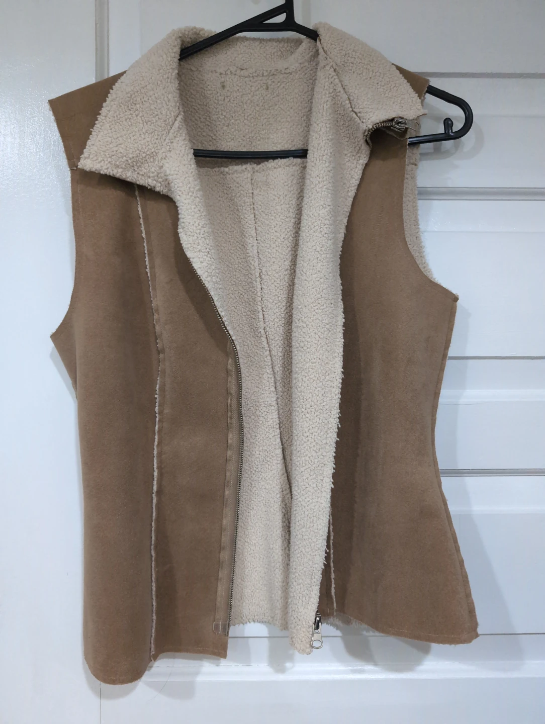 Tan faux suede vest with sherpa lining