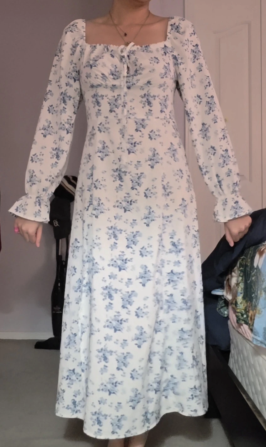Floral Print Maxi Dress with Square Neck