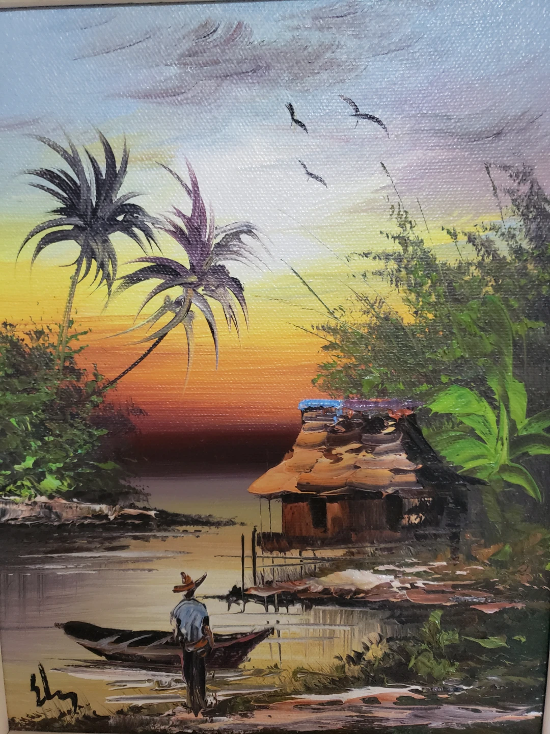 Framed Tropical Sunset Oil Painting - photo 2