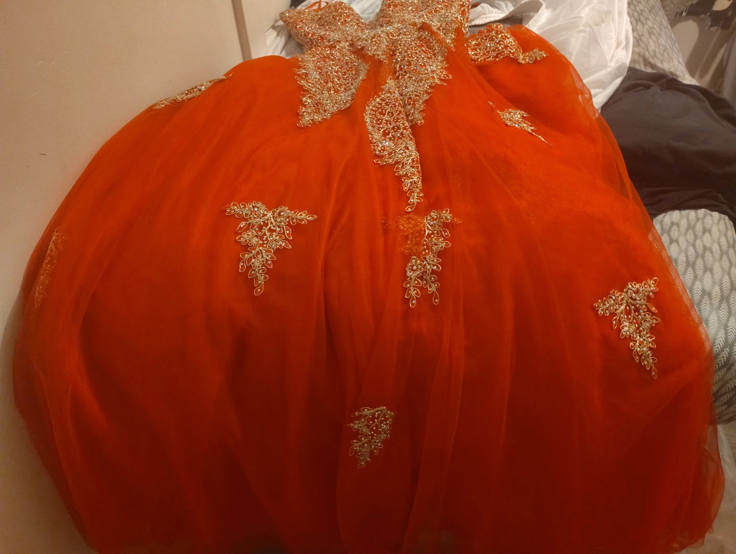 Orange lace and tulle ball gown - photo 3