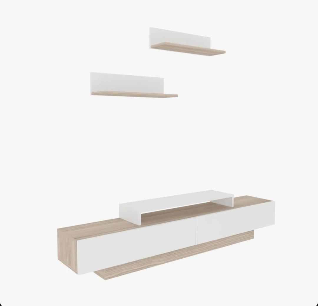 Modern White and Oak TV Stand with Floating Shelves - photo 2