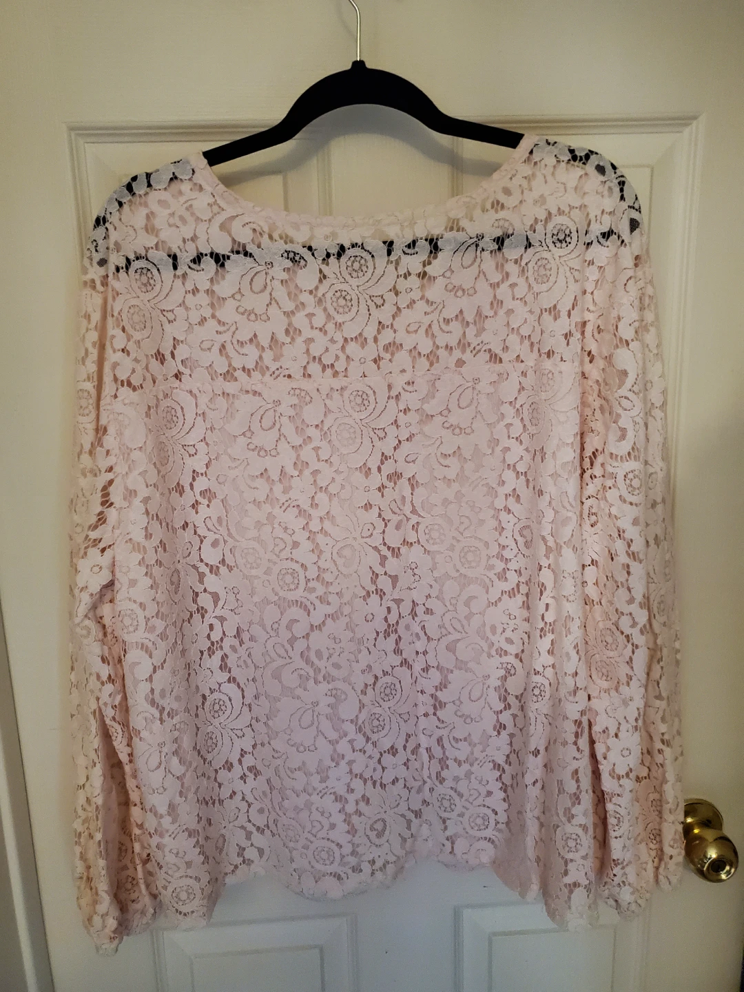 Plus Size Light Pink Lace Overlay Long Sleeve Peasant Top - photo 2