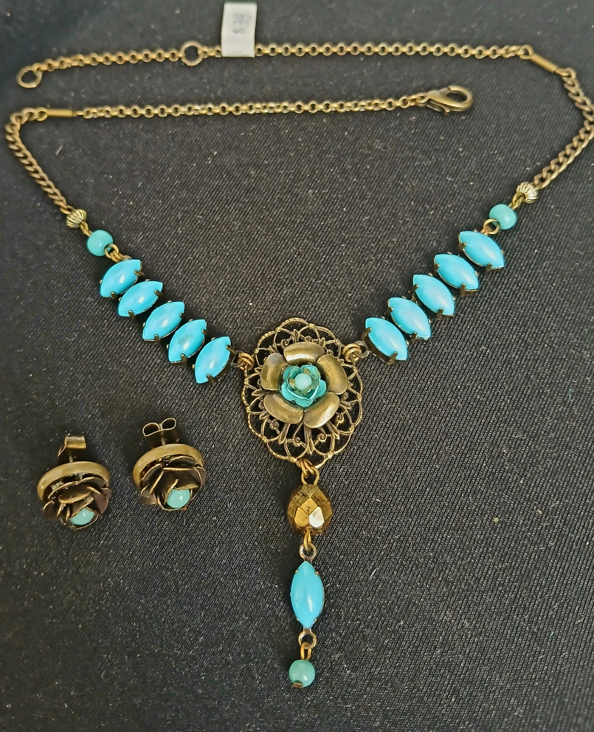 Turquoise Floral Necklace and Earring Set - photo 4