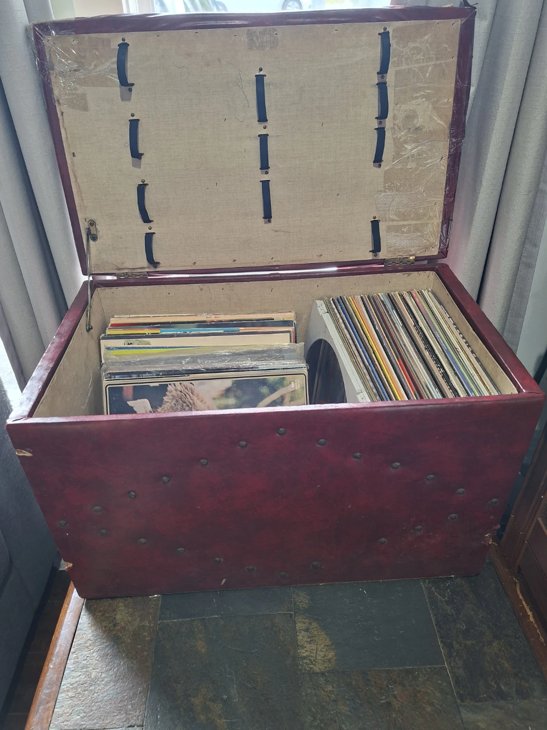 Vintage Vinyl Record Collection with Tufted Storage Trunk - photo 2
