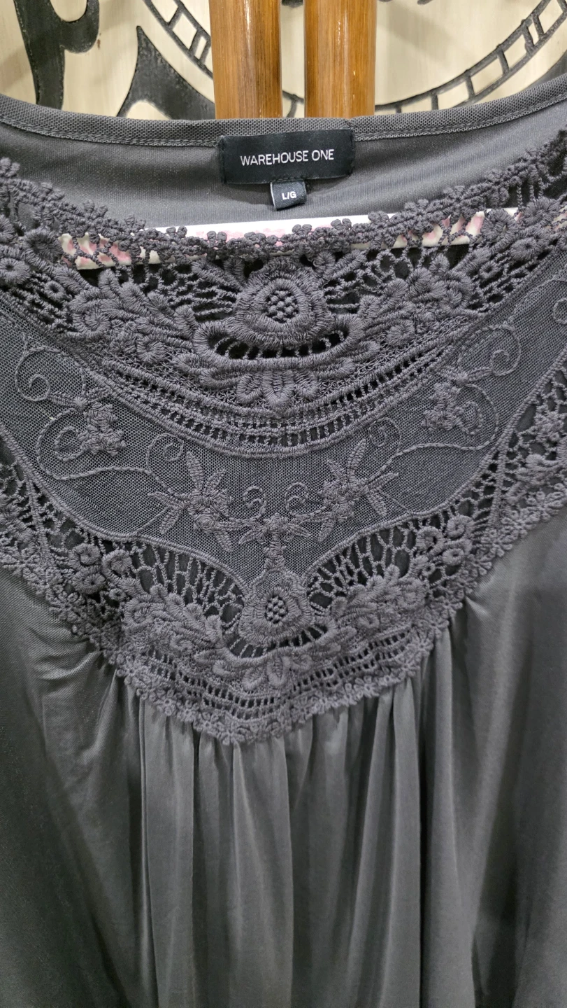WAREHOUSE ONE Women's Grey Lace Yoke Blouse - photo 3