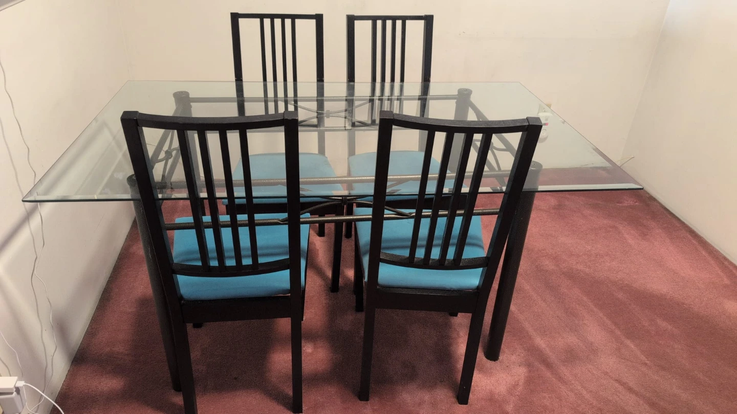 Glass Top Dining Table with 4 Chairs