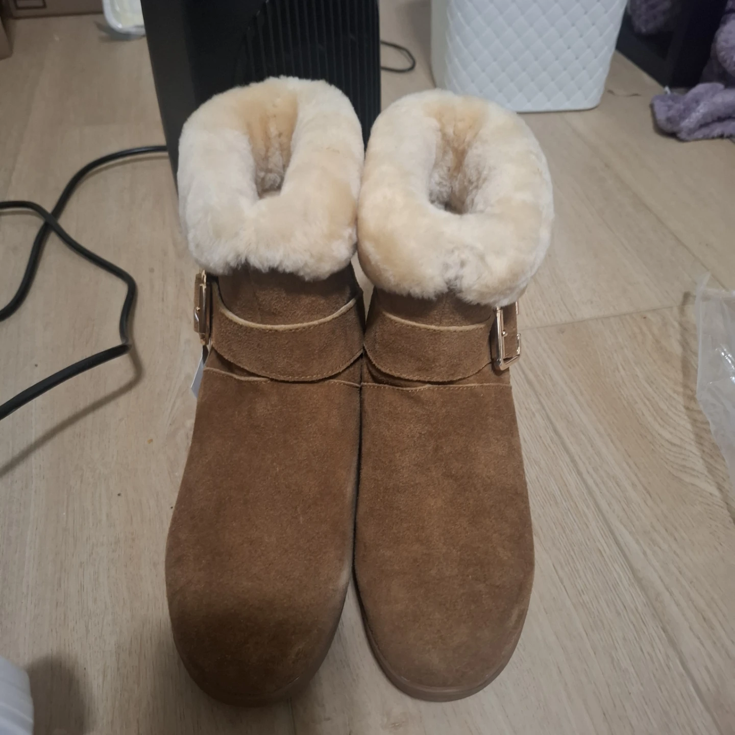 Women's Brown Suede Boots with Faux Fur Trim - photo 3