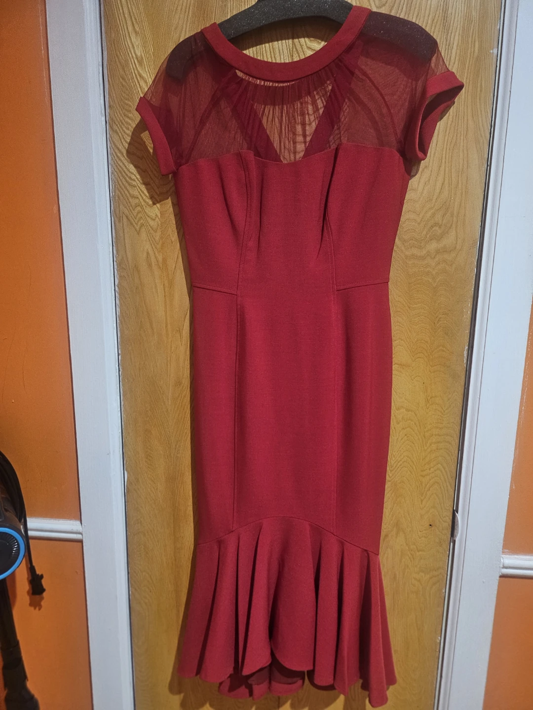 Maggy London Red Mesh Detail Fishtail Dress - photo 2
