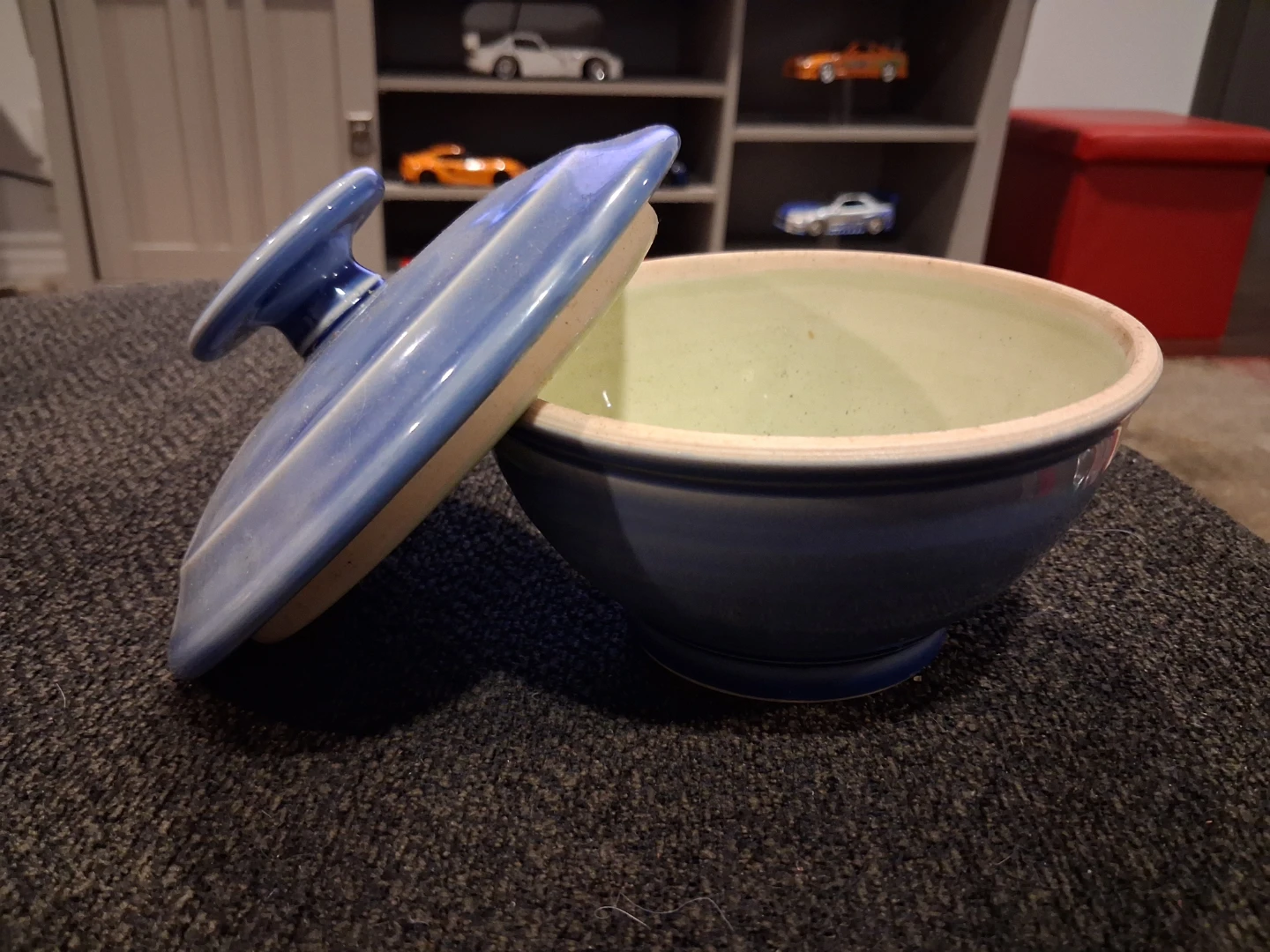 Aitken blue ceramic lidded serving bowl
