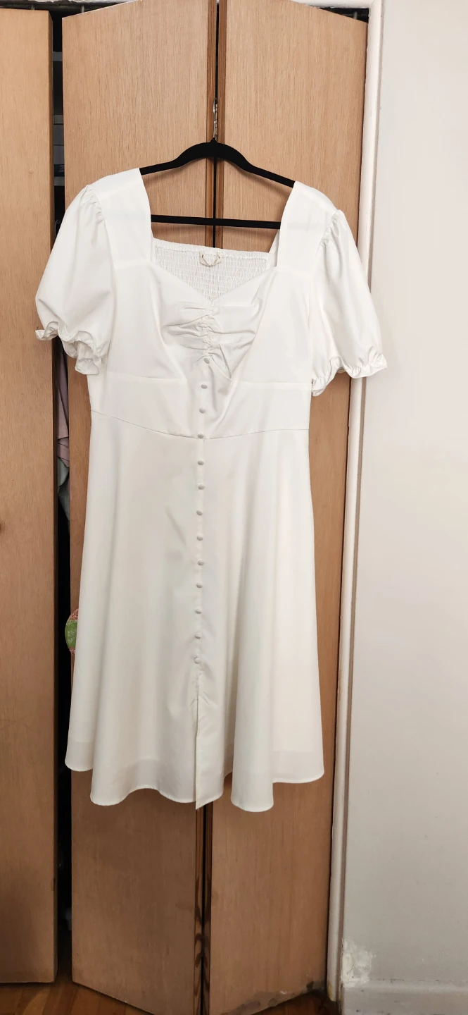 White Puff Sleeve Smocked Bodice Dress